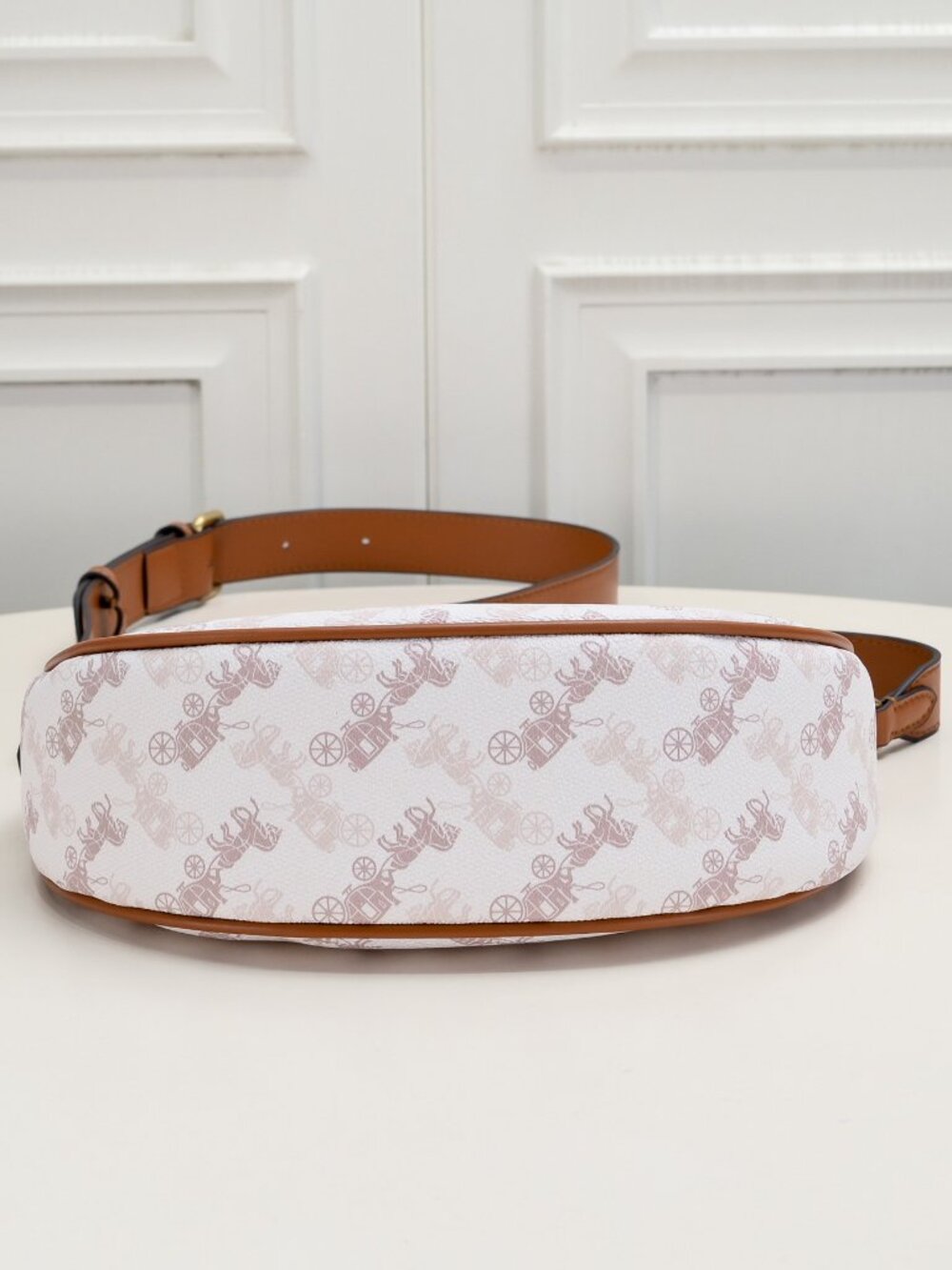 Coach Mira Horse & Carriage Print Crescent Bag with Chain - White/Brown - Picture 5 of 7
